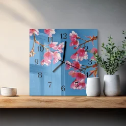 Zegar ostry 30x30 Kwiaty nowoczesny na ścianę