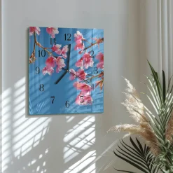 Zegar ostry 30x30 Kwiaty nowoczesny na ścianę