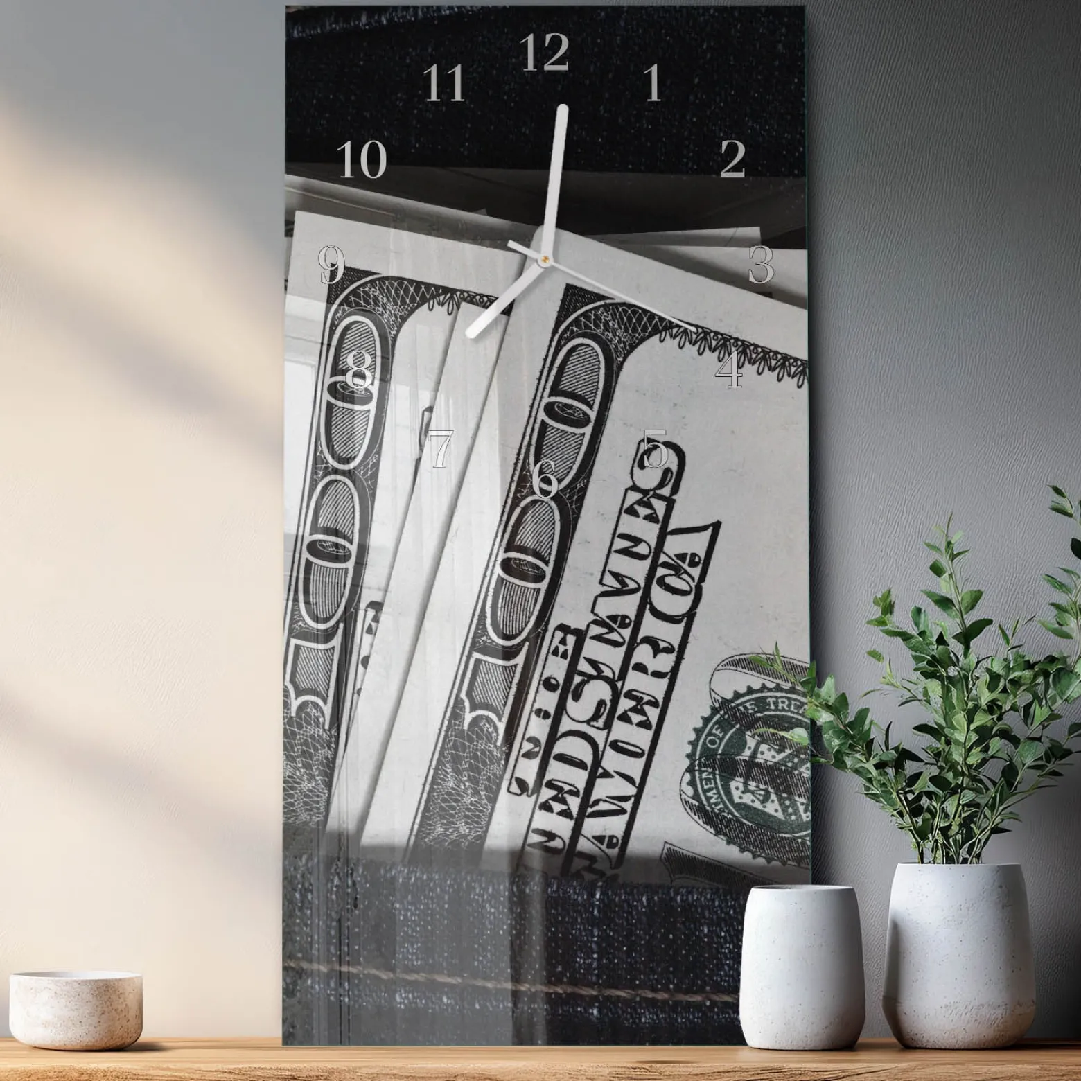 Zegar ozdobny 30x60 Banknoty ozdobny ścienny