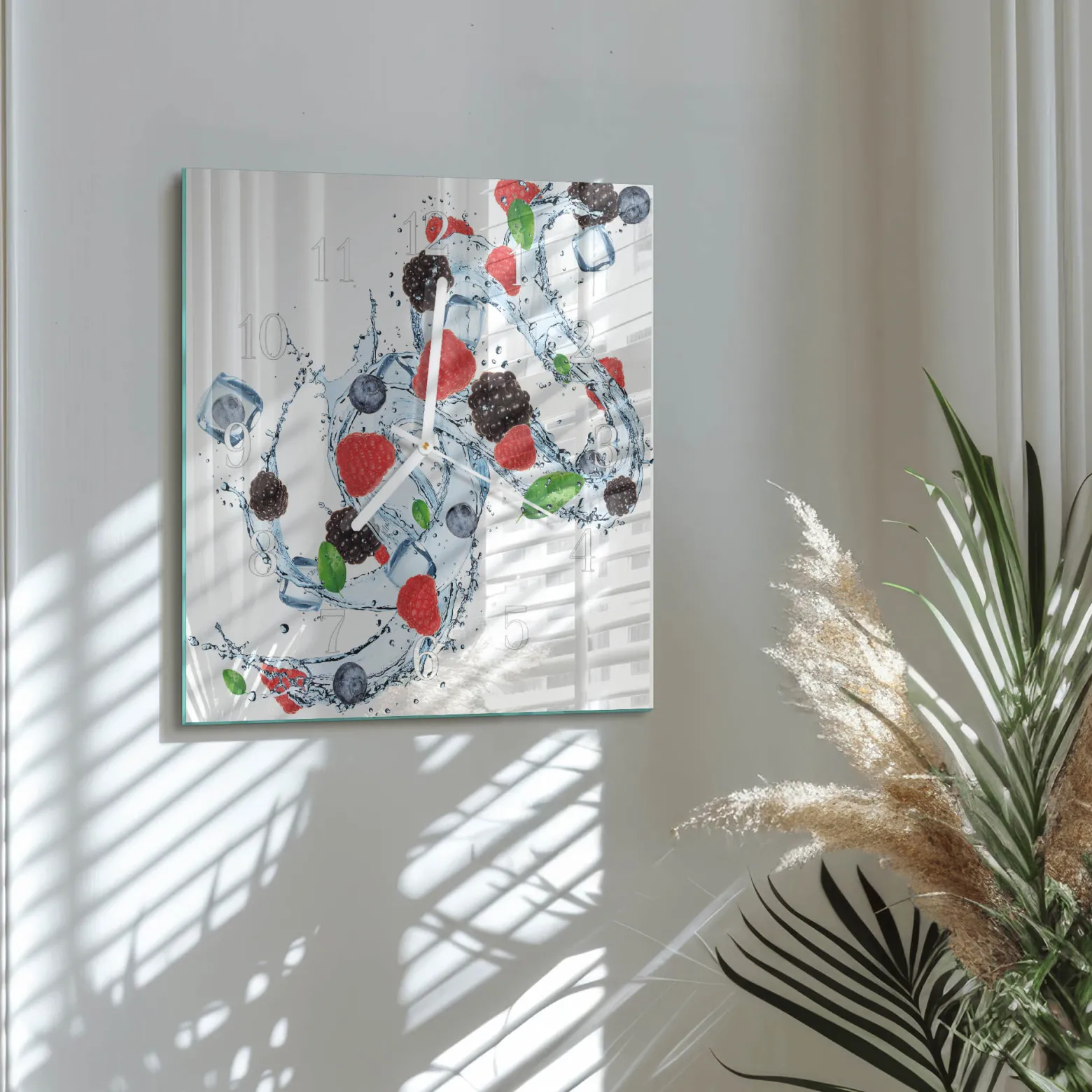 Zegar ozdobny 30x30 Lody Owocowe szklany ścienny