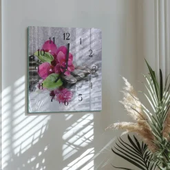 Zegar ozdobny 30x30 Orchidea nowoczesny na ścianę