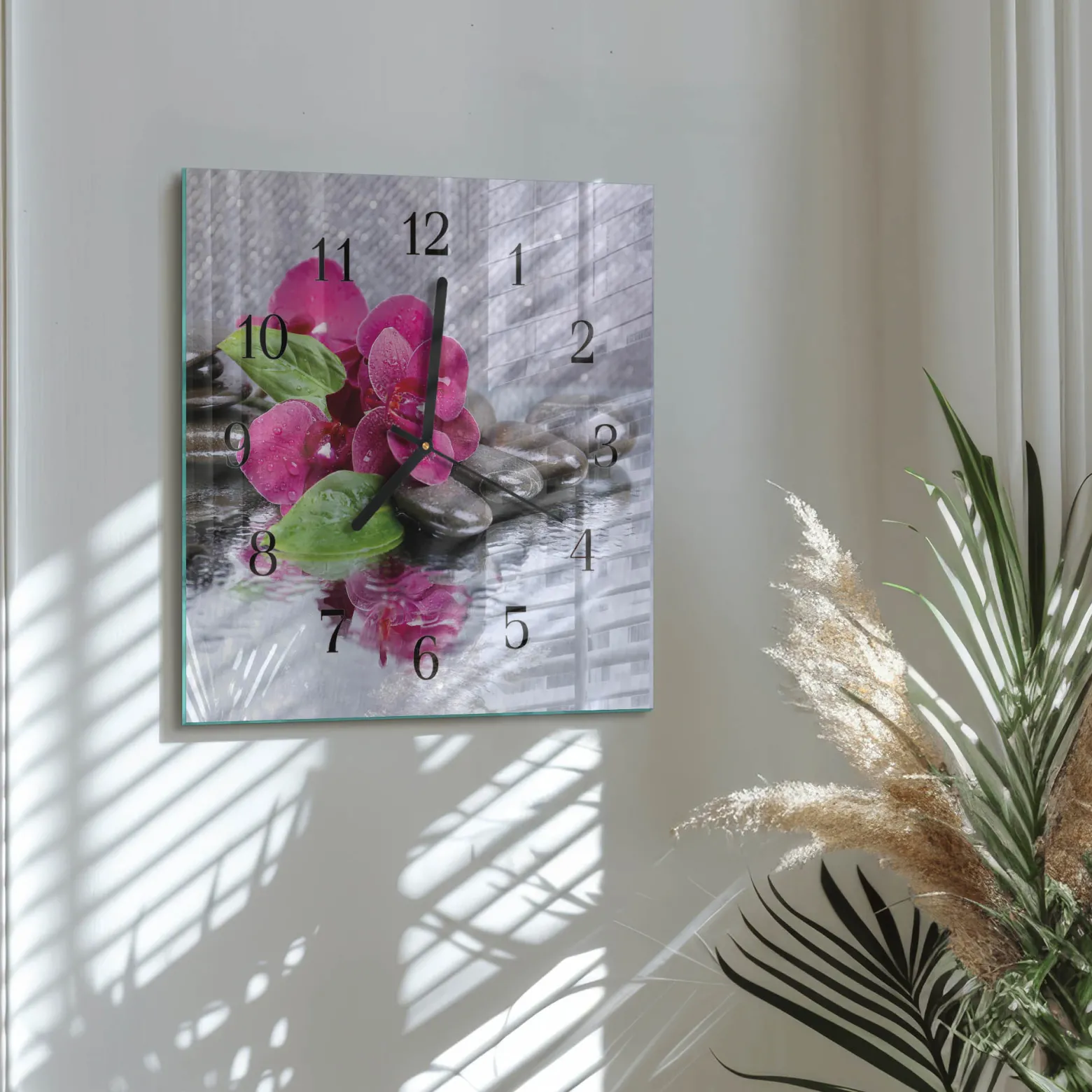 Zegar ozdobny 30x30 Orchidea nowoczesny na ścianę