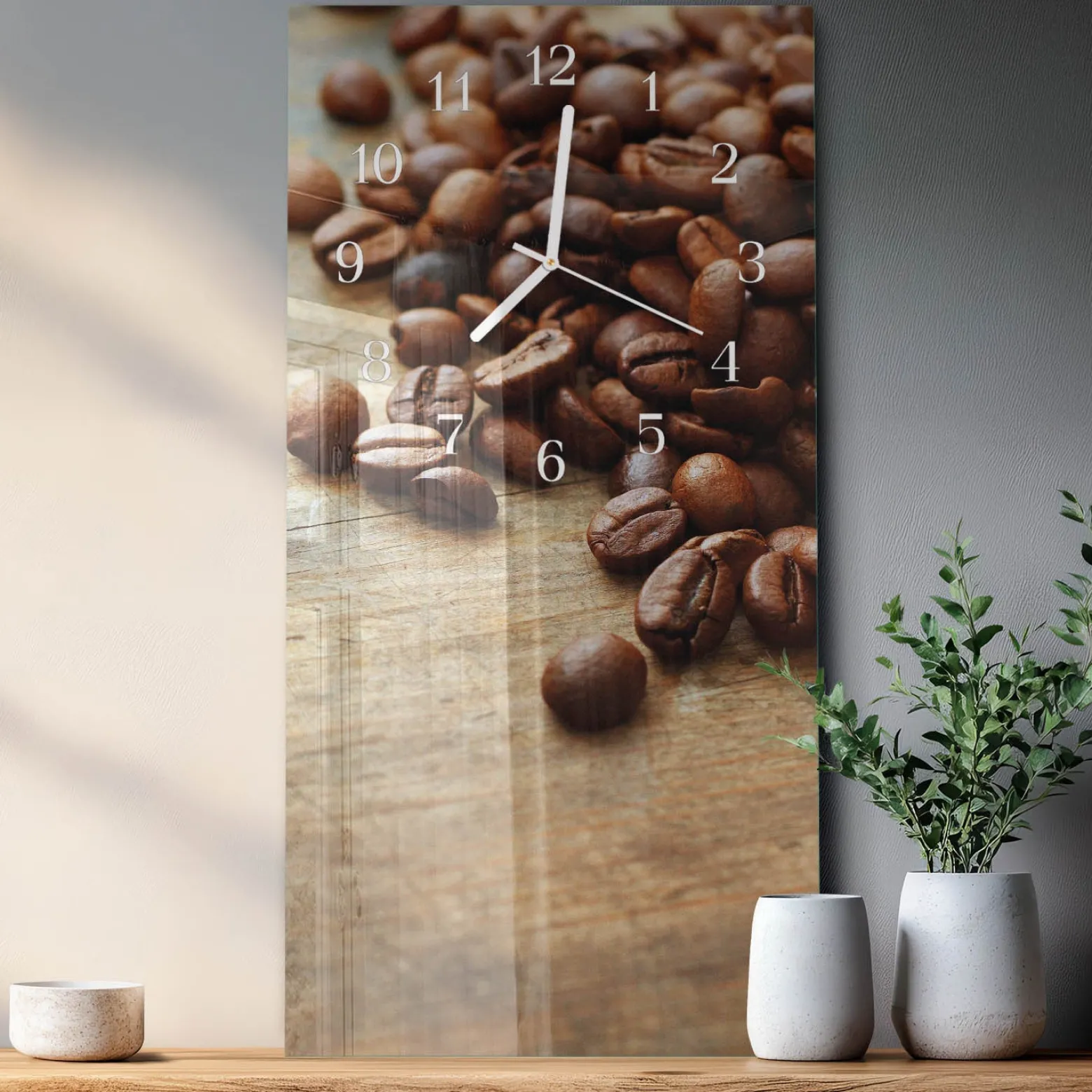 Zegar ozdobny 30x60 Ziarna Kawy szklany ścienny