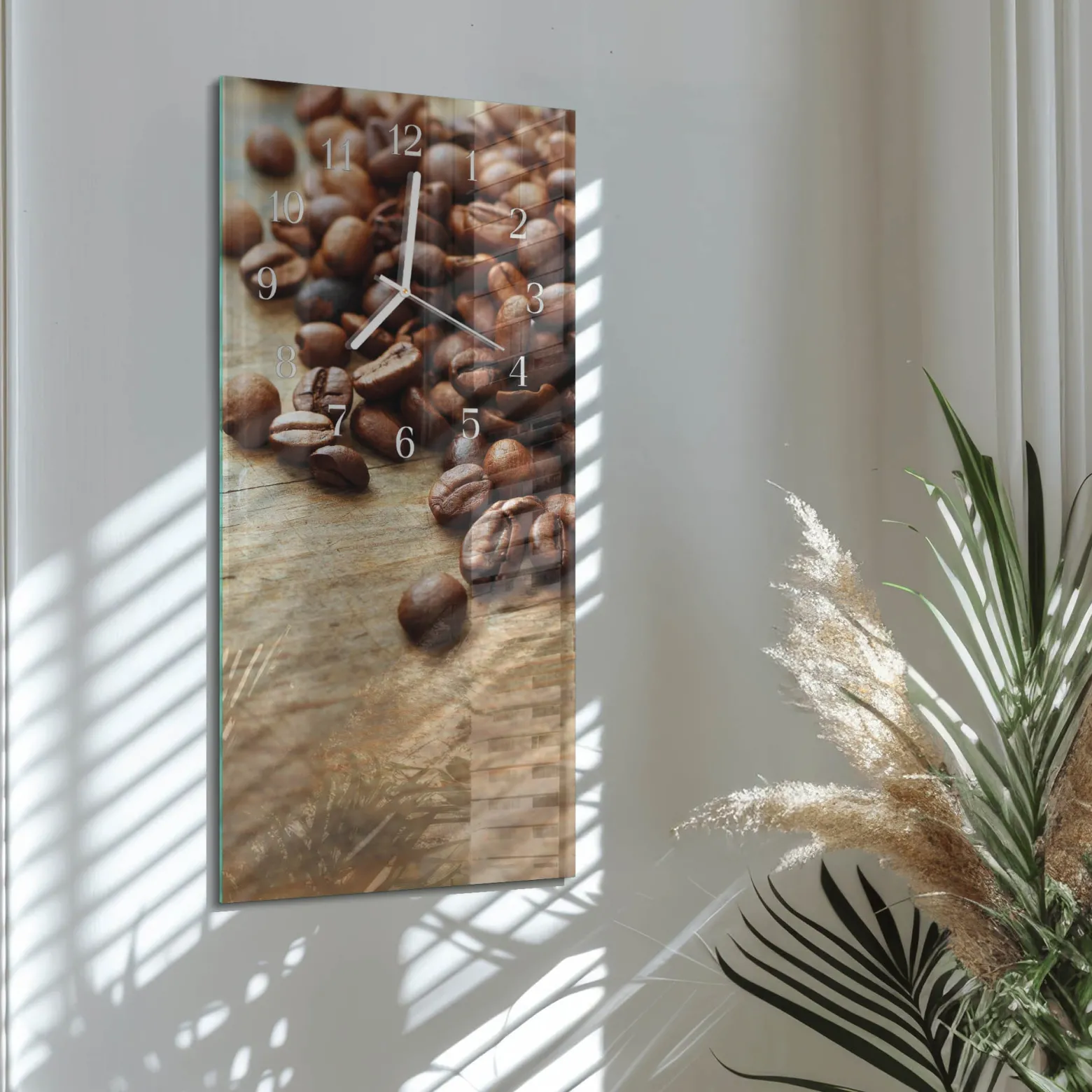 Zegar ozdobny 30x60 Ziarna Kawy szklany ścienny