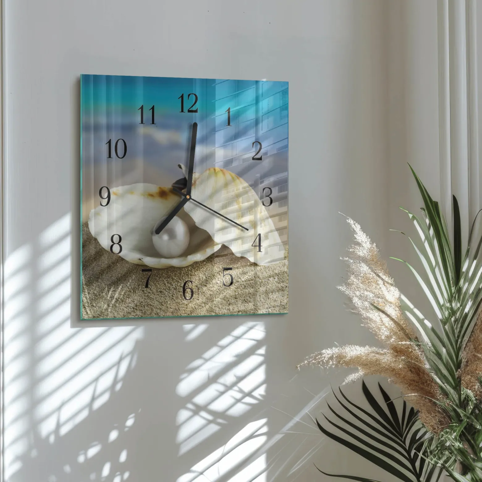 Zegar perła 30x30 Perła Muszlowa morze muszla piasek ocean zen