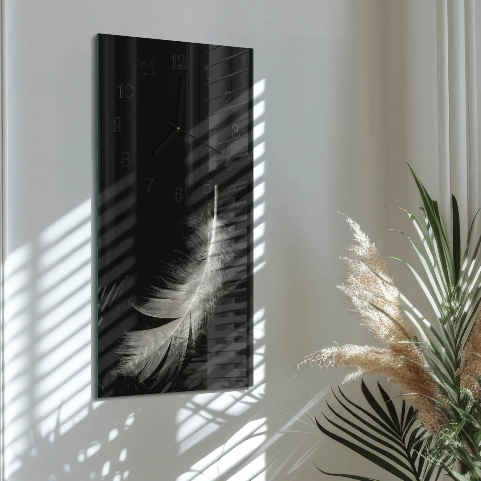 Zegar premium 30x60 Pióro dekoracyjny na ścianę