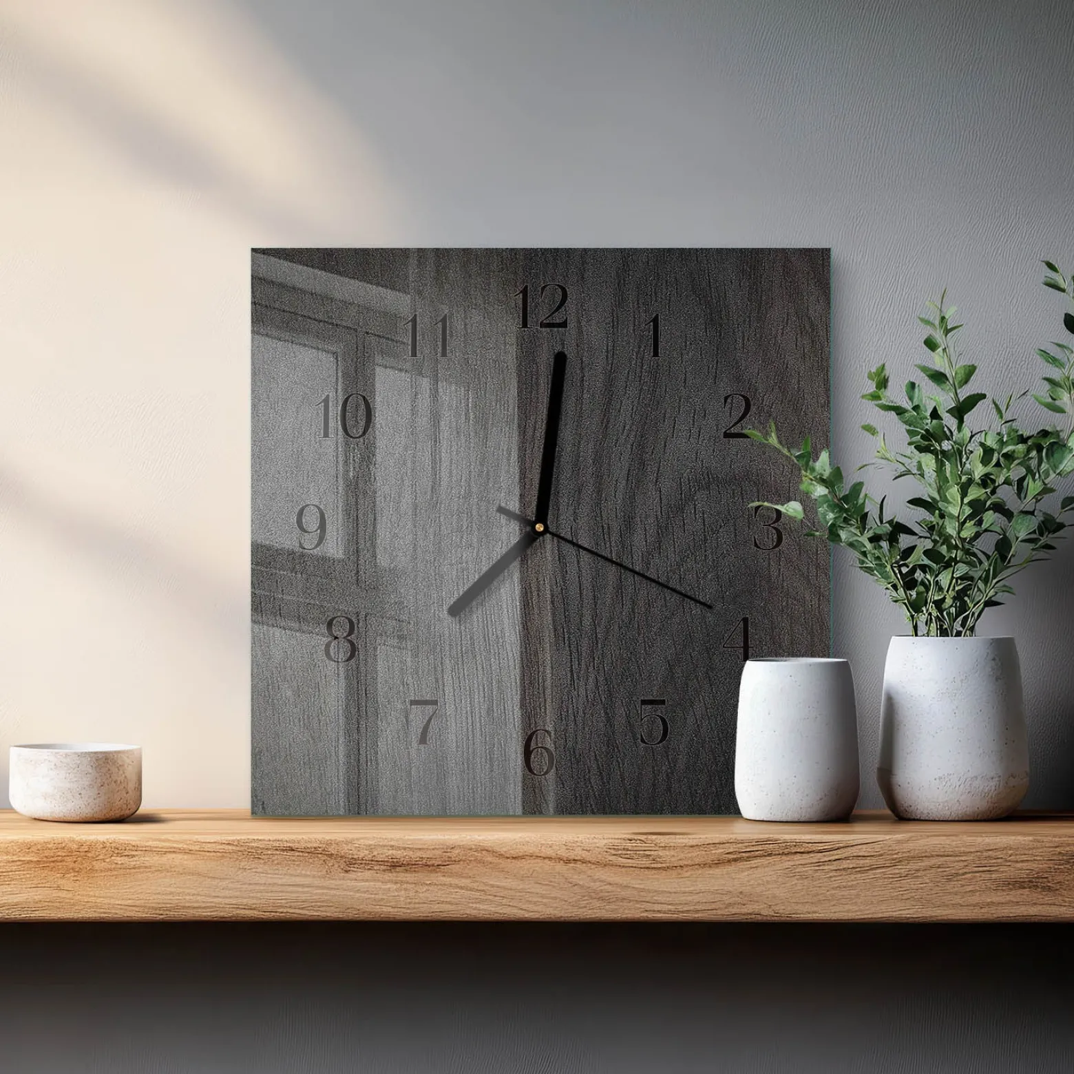 Zegar szklany 30x30 Drewno ozdobny ścienny