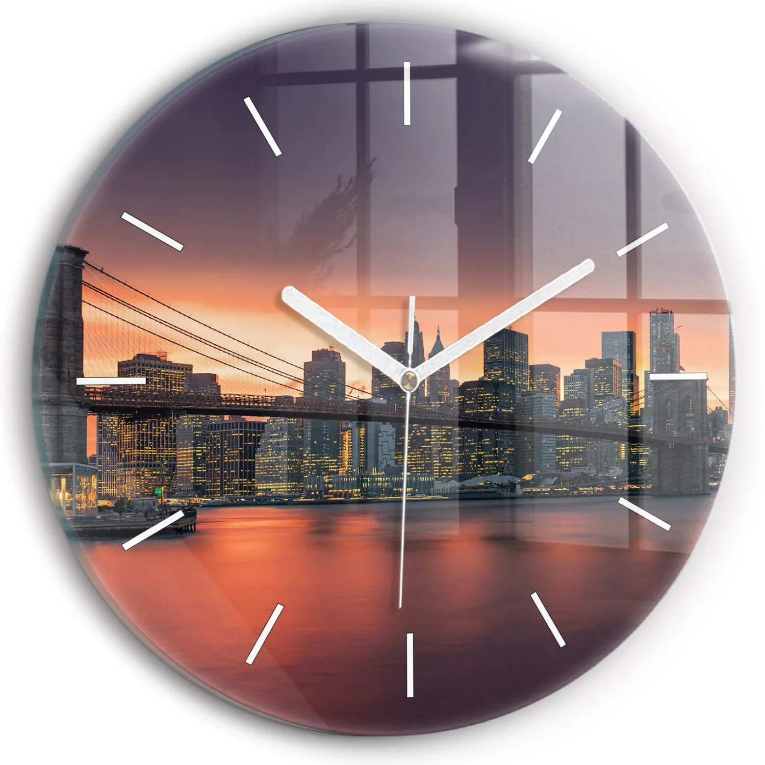 Zegar ze szkła ścienny Nowym Jorku East River fi30
