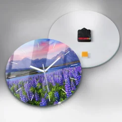 Zegar ze szkła ścienny Widok na góry Islandia fi30