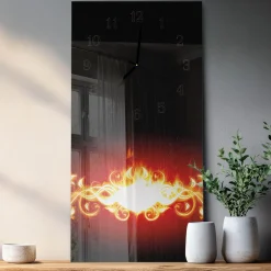 Zegar z grafiką 30x60 Kwiat Ognia szklany ścienny