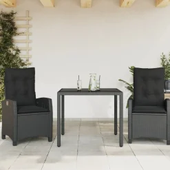 Zestaw Mebli Ogrodowych Bistro Rattan Czarny Stół 2 Krzesła na Balkon