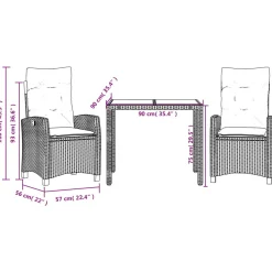 Zestaw Mebli Ogrodowych Bistro Rattan Czarny Stół 2 Krzesła na Balkon