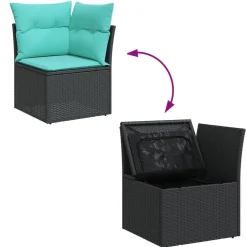 Zestaw Mebli Ogrodowych Modułowy Rattan Czarny Stół Sofa na Taras Ogród