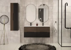 Zestaw Łazienkowy 120cm Szafka z Umywalką Czarny Mat / Orzech Avella