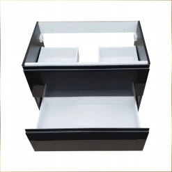 Zestaw Łazienkowy Szafka Czarna Wisząca Połysk MDF + Blat Dąb Złoty 60 cm