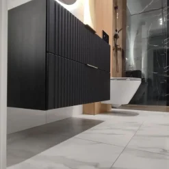 Zestaw Czarna Szafka pod UMYWALKĘ 120 cm z Blatem DĄB WOTAN