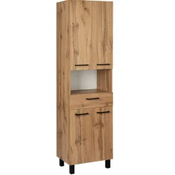Zestaw do Łazienki 60cm Szafka z Umywalką Słupek 50cm Lustro Dąb Wotan