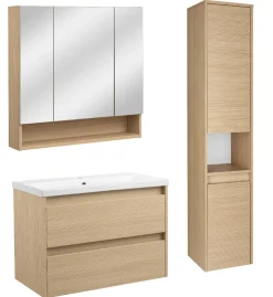Zestaw do Łazienki 80cm Szafka z Umywalką Słupek Szafka z Lustrem Ryflowe
