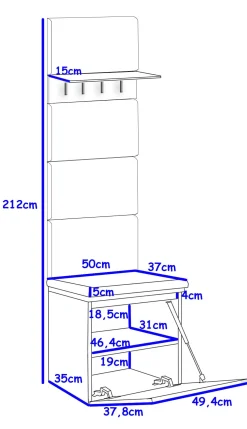 Zestaw Do Przedpokoju 1P4W Dąb Craft Złoty/Białt Mat/Czarny 50X37X212 Cm
