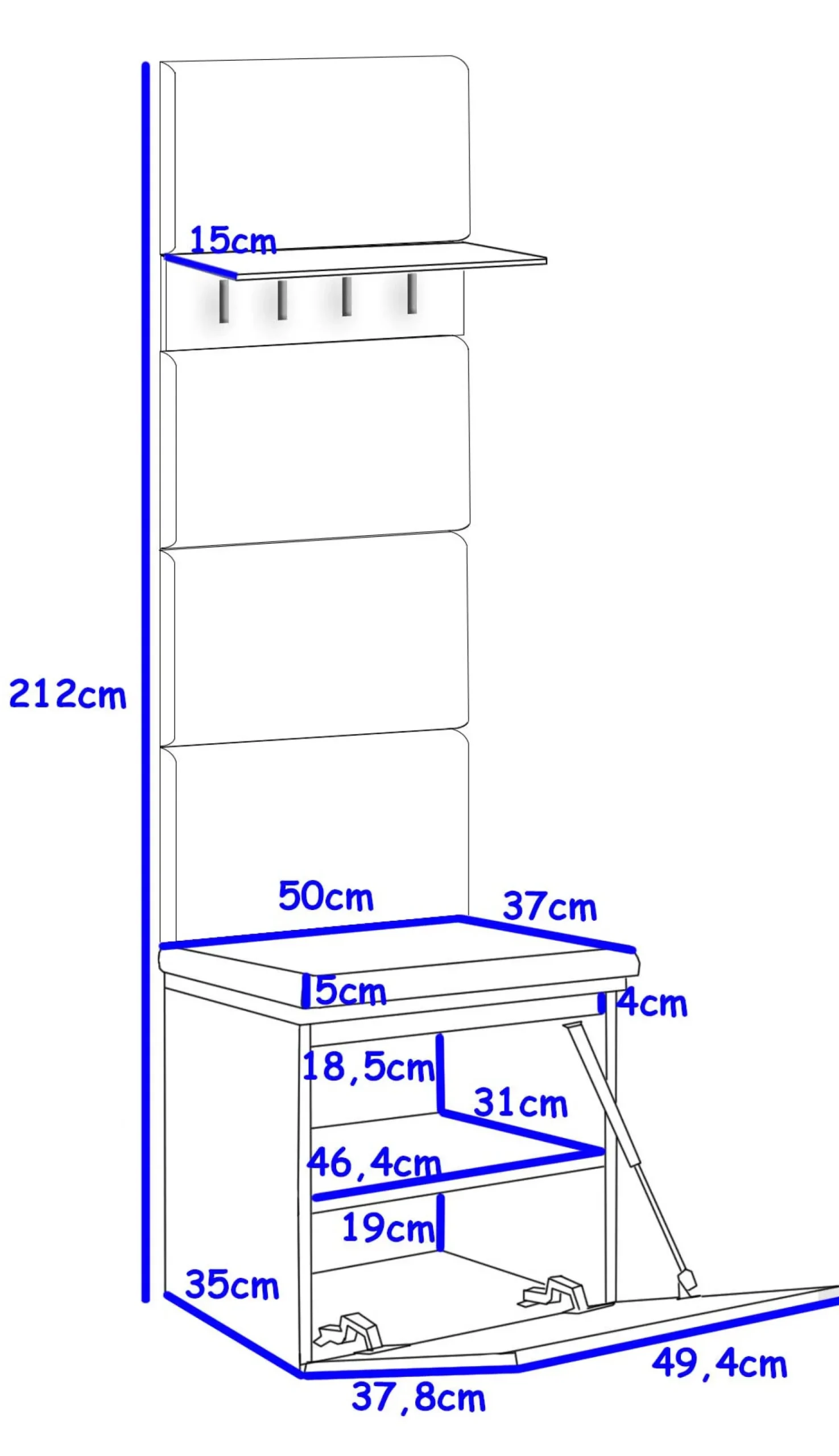 Zestaw Do Przedpokoju 1P4W Dąb Craft Złoty/Białt Mat/Czarny 50X37X212 Cm