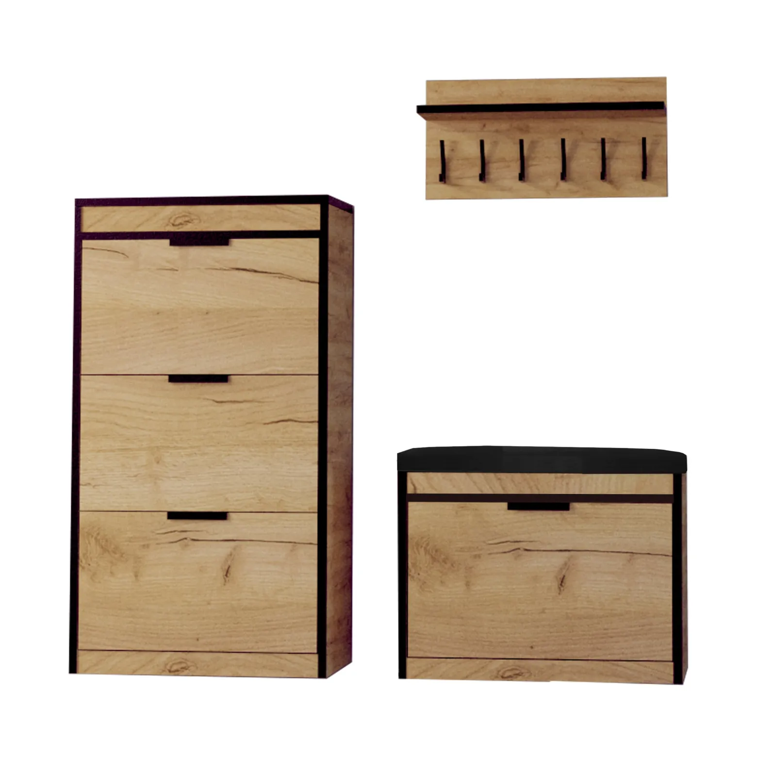 Zestaw Do Przedpokoju 13Wa11C Dąb Craft Złoty/Czarny/K 129X28X- Cm Welur
