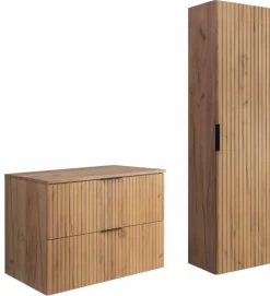 Zestaw Mebli Łazienkowych Wiszących Słupek 136 + Szafka 80X46 Dąb