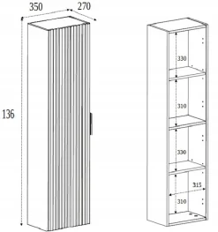 Zestaw Mebli Łazienkowych Wiszących Słupek 136 + Szafka 80X46 Dąb