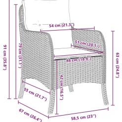 Zestaw Mebli Ogrodowych Bistro Rattan Szary Stół 2 Krzesła Balkon
