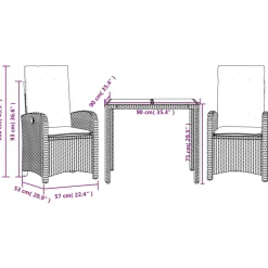 Zestaw Mebli Ogrodowych Bistro Rattan Czarny 2 Krzesła Stół na Balkon