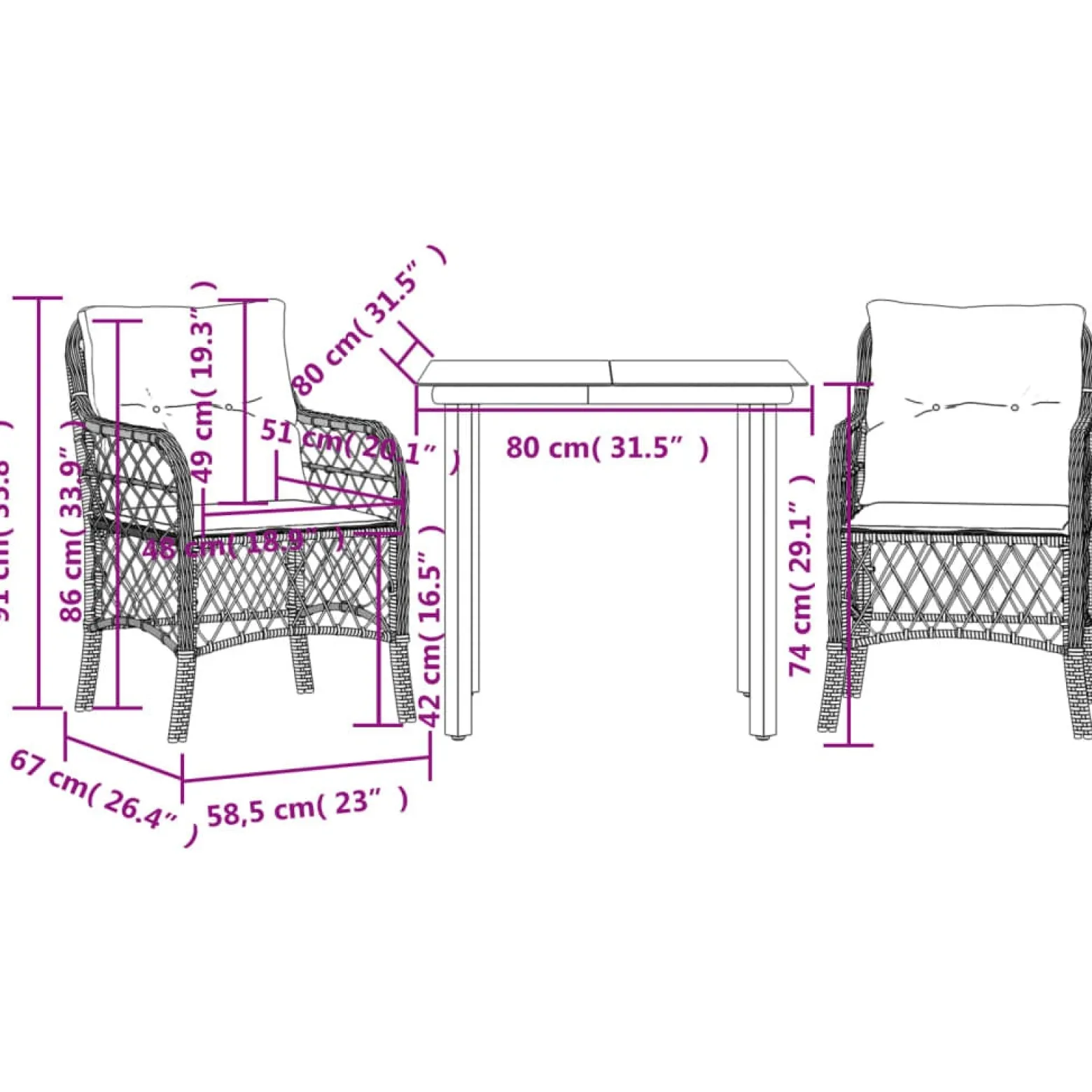 Zestaw Mebli Ogrodowych Bistro Stół Krzesła Rattan Poduszki Na Taras Balkon