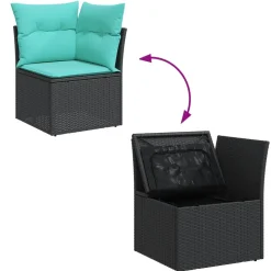 Zestaw Mebli Ogrodowych Modułowy Rattan Czarny Stół Sofa na Taras