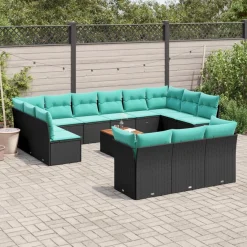 Zestaw Mebli Ogrodowych Modułowy Rattan Czarny Sofa Stół na Taras