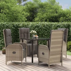 Zestaw Mebli Ogrodowych Stół Fotele Podnóżek Rattan Poduszki Na Balkon