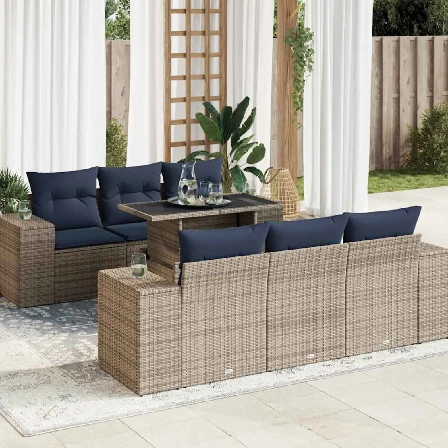 Zestaw Mebli Ogrodowych Stół Rattan Poduszki Do Ogrodu Na Taras Na Patio