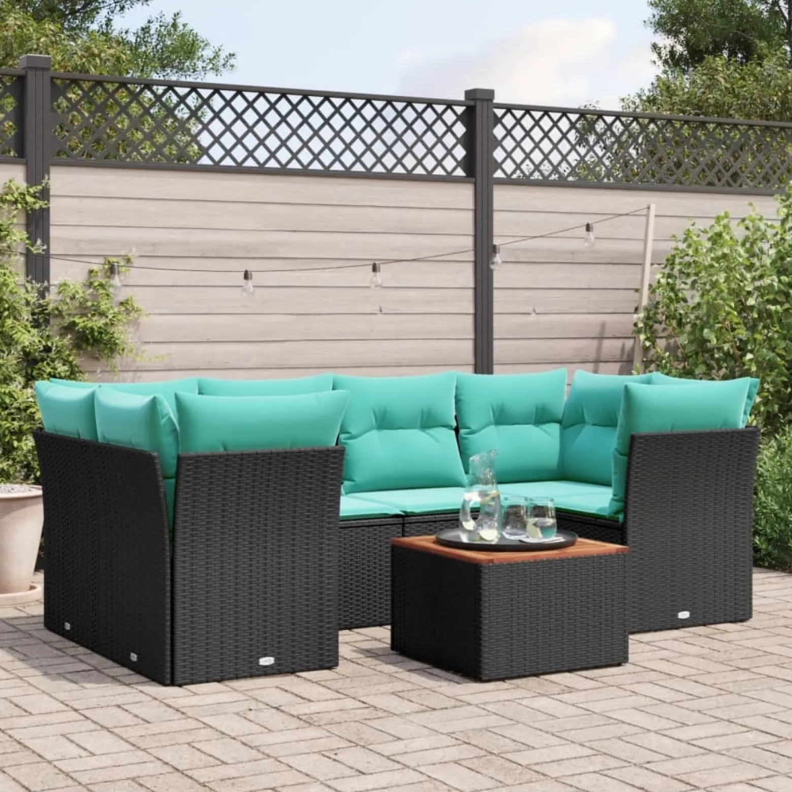 Zestaw Mebli Ogrodowych Wypoczynkowy Rattan Czarny Sofa Stół na Taras