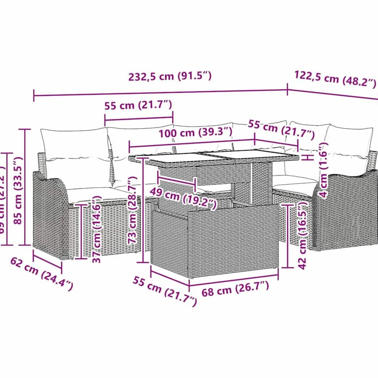 Zestaw Mebli Ogrodowych Wypoczynkowy Sofy Stolik Rattan Poduszki Na Balkon