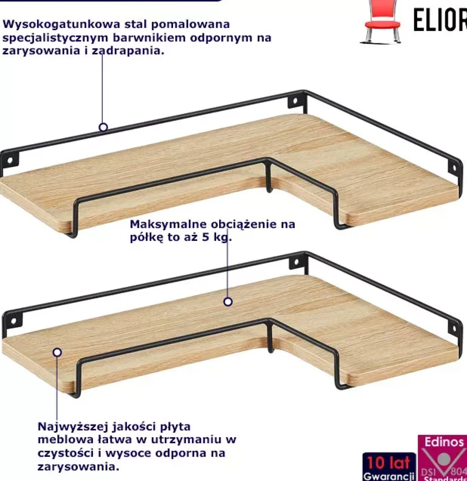 Zestaw 2 nowoczesnych półek wiszących dąb sonoma - Zevon