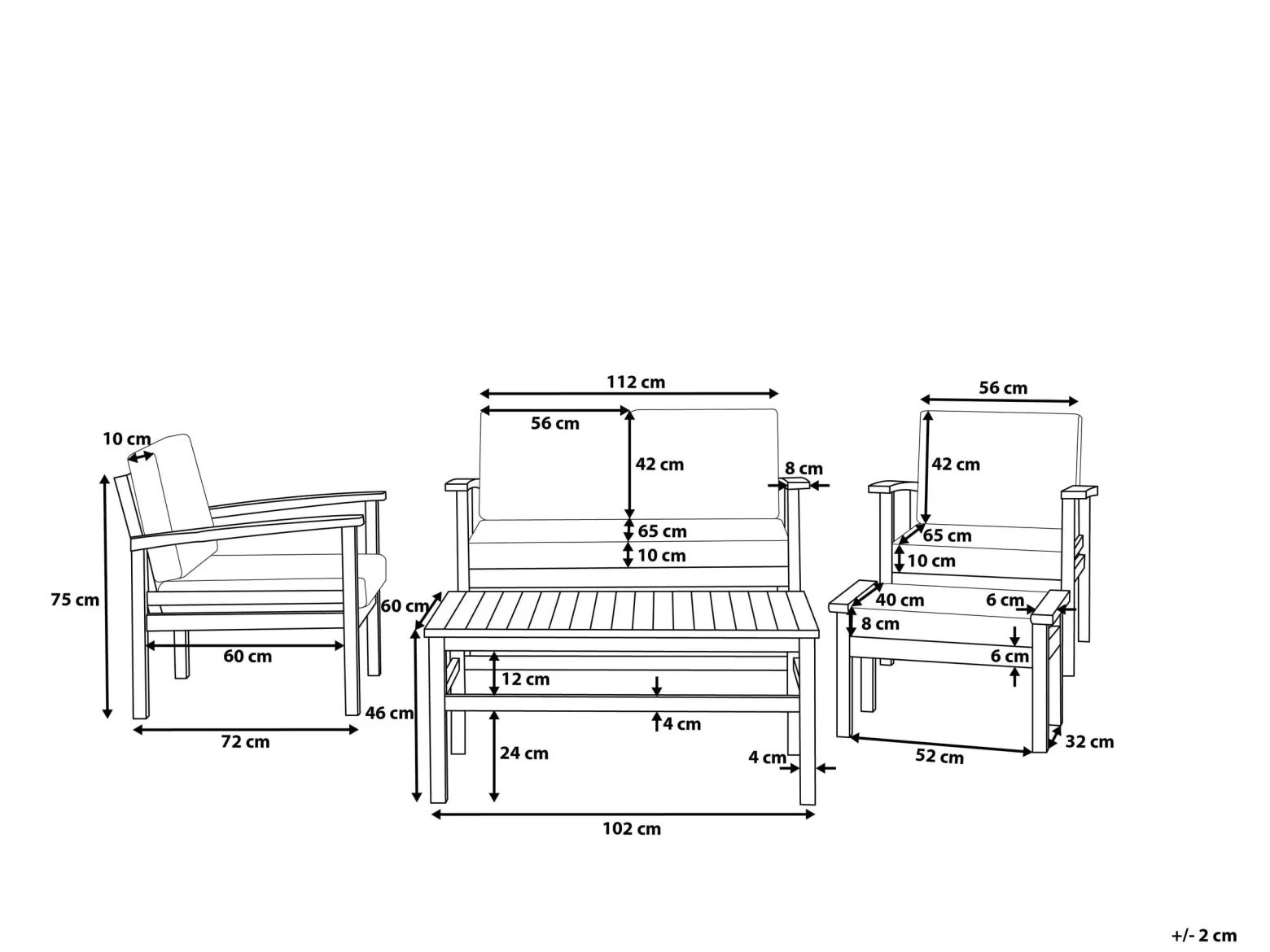 Zestaw ogrodowy sofa i 2 fotele ze stolikiem Certyfikowane drewno
