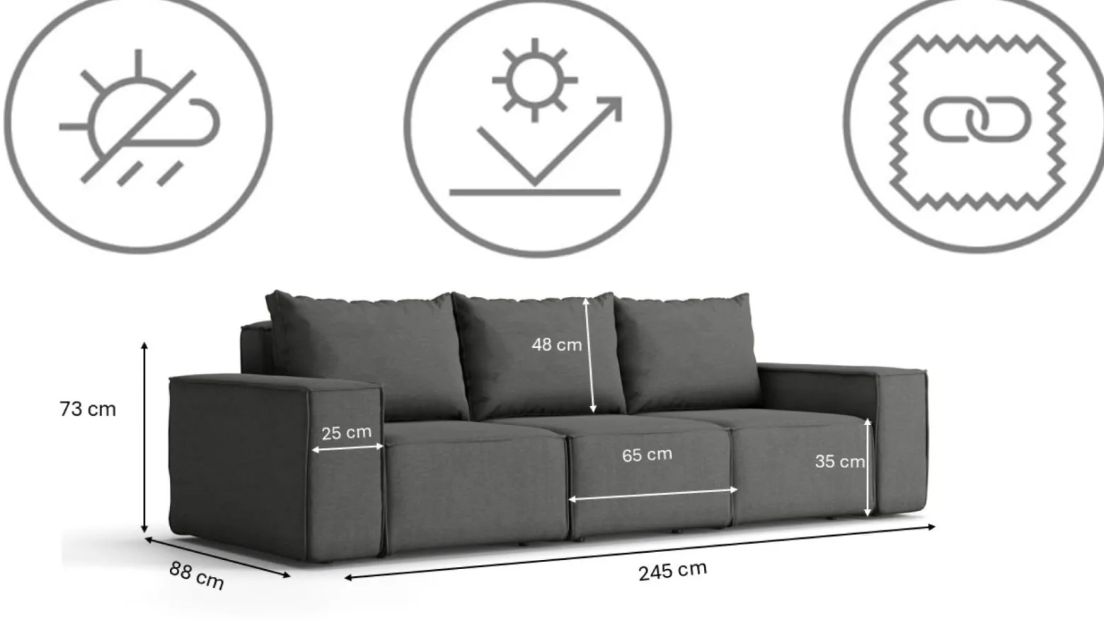 Zestaw ogrodowy SONNE 3+1+1 na taras, tkanina Artykuł, Szary