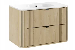 Zestaw OVALIA CREMONA 80 cm Dąb z Umywalką PURE i Słupkiem MDF nowoczesny