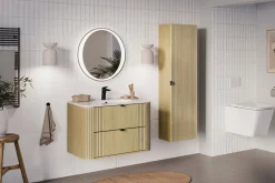 Zestaw OVALIA CREMONA 80 cm Dąb z Umywalką PURE i Słupkiem MDF nowoczesny