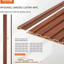 Zestaw 8 Paneli Akustycznych z Listwami Drewnianymi Czarny Orzech