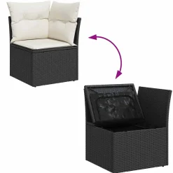 Zestaw Sof Ogrodowych Komplet Wypoczynkowy Polirattan Czarny Z Poduszkami