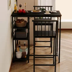 Zestaw stół + krzesła barowe jadalniany z 2 stołkami czarny loft do kuchni