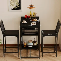 Zestaw stół + krzesła barowe jadalniany z 2 stołkami czarny loft do kuchni