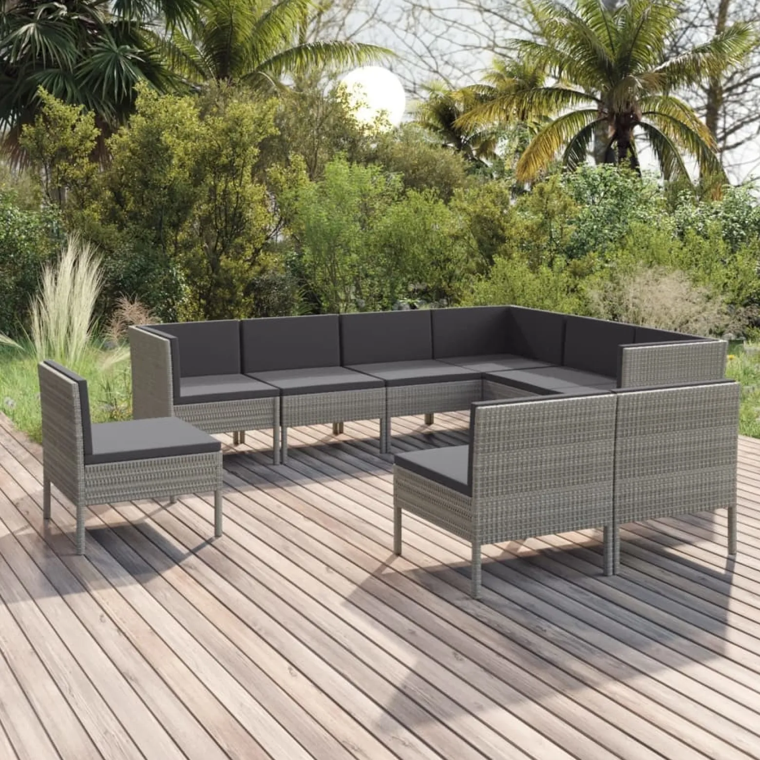 Zestaw wypoczynkowy do ogrodu Szary Technorattan 3x narożna + 6x sofa