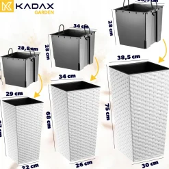 Zestaw 3x Donica Doniczka Wkład Rattan Biała 75cm