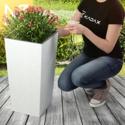 Zestaw 3x Donica Doniczka Wkład Rattan Biała 75cm