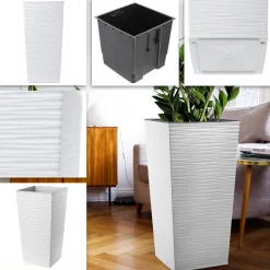 Zestaw 3x Donica Doniczka Wkład Wysoka Biała 75cm