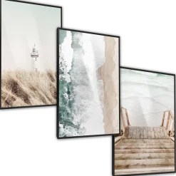 ZESTAW X3 PLAKAT W RAMIE LATARNIA MORZE PLAŻA BOHO 30x40cm